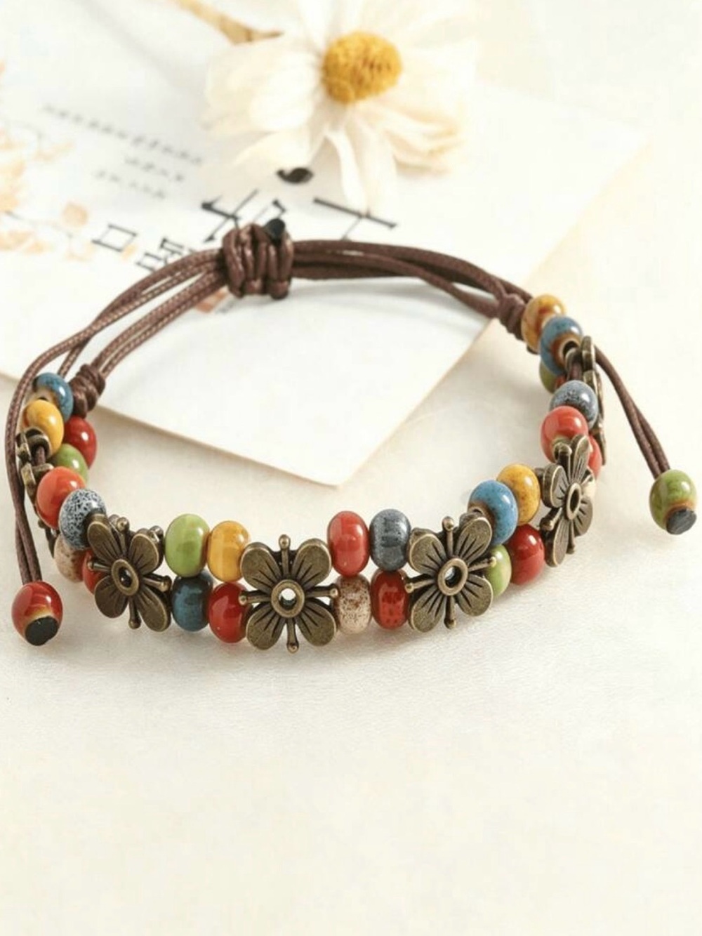 Multi-Color Beaded Flower Bracelet - Women Jewelry - Picture 2 of 3